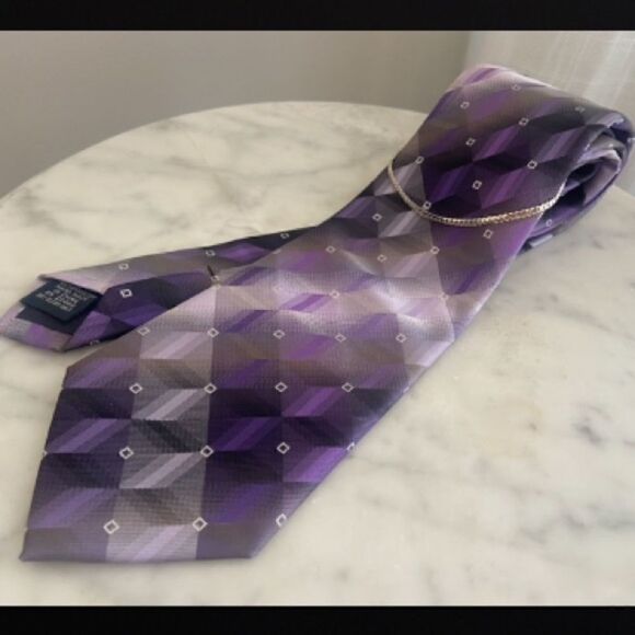 Pierre Cardin Purple Plum Bespoke Geometric Tie - Picture 13 of 14
